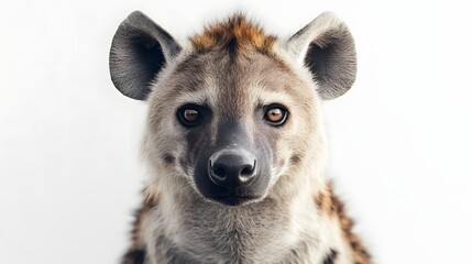 Spotted Hyena Portrait Against White Background