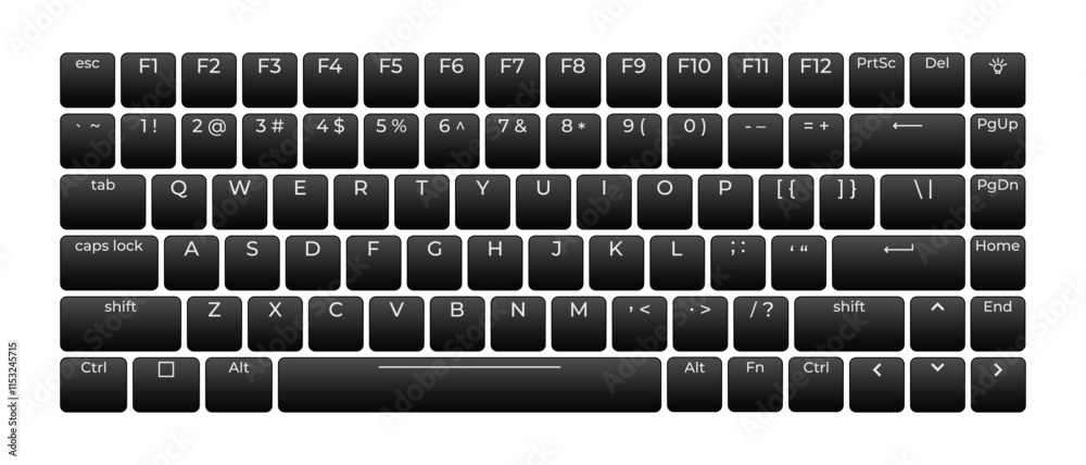Poster Computer keyboard button layout template with letters for graphic use. Modern computer keyboard. Vector illustration