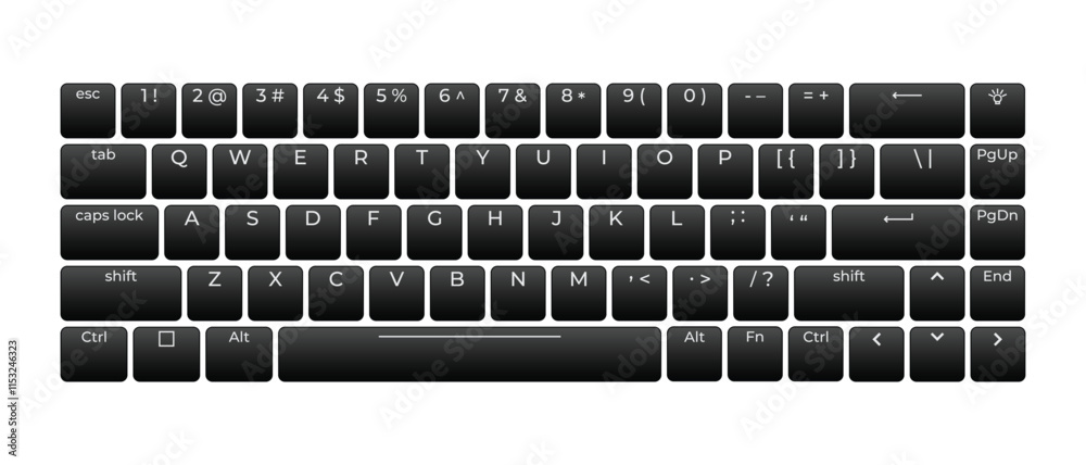 Poster Computer keyboard button layout template with letters for graphic use. Modern computer keyboard. Vector illustration