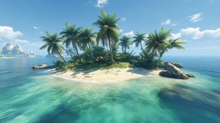 Fototapeta premium Tropical Island Paradise With Lush Palm Trees And Clear Ocean