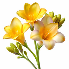 Fototapeta premium A freesia flower isolated on a transparent background, showcasing its elegant petals in vibrant shades of yellow, pink, or purple.