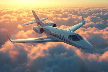Luxury Jet Soaring Above Golden Clouds