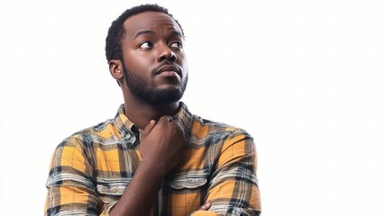 Fototapeta premium Thoughtful Black Man in Casual Attire with Pensive Expression