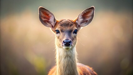 Minimalist Young Deer Portrait, 1841 Style,  Rustic Elegance