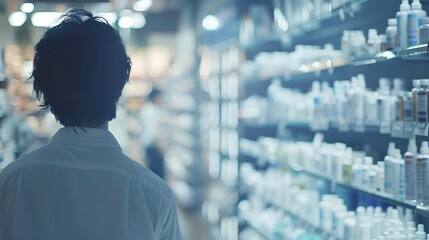 The pharmaceutical store's background is blurry. pharmacist and the idea of medicine, Generative AI.