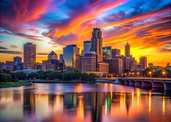Fototapeta premium Minneapolis Downtown Skyline Silhouette at Sunset - Minnesota Cityscape