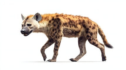 Fototapeta premium Spotted Hyena Walking Isolated On White Background