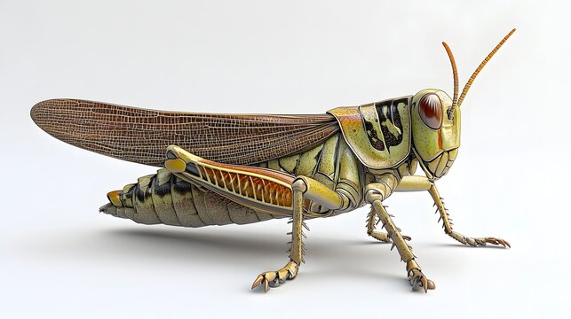 Detailed Render of a Grasshopper Insect Specimen