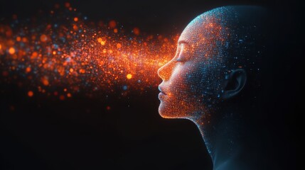 Obraz premium Glowing particles emanating from a woman's face.