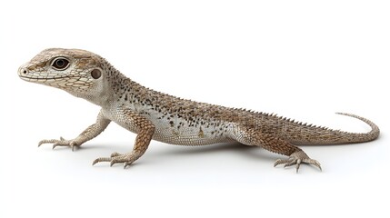 Naklejka premium A Brown And White Lizard Poses On White Background