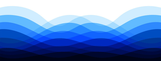 Double exposure blue gradient wavy flow sea flat landscape background vector. Minimal blue banner wallpaper.	
