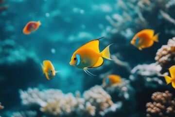 Fototapeta premium Vibrantly Colored Fish Swimming in Deep Blue Water for Educational and Decorative Use