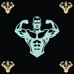 Stylized Muscular Bodybuilder Silhouette with Retro Fitness Aesthetic