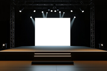Empty stage with spotlights and small white screen in backwall