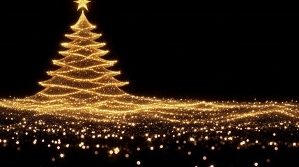 Golden sparkling Christmas tree and lights.