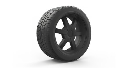Obraz premium 3D illustration A trolley's rubberized swivel wheel. An solitary 3D artwork on a wheel's white surface, Generative AI.