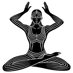 Yoga Poses Silhouette On White Background