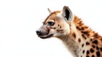 Fototapeta premium Spotted Hyena Profile View Against White Background