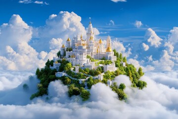 A dreamlike scene of a floating city above the clouds. Generative AI