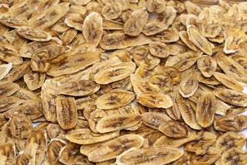 Dried bananas, banana slices, healthy food, delicious snack, selective focus