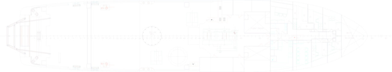 vector sketch, silhouette illustration, technical drawing, site plan section plan, fishing boat with modern equipment.eps