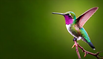 Fototapeta premium Beautiful hummingbird in flight and colorful feathers and perched in vibrant nature