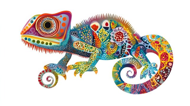 A vibrant colorful artistic chameleon illustration