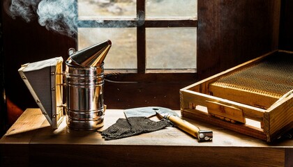 Beekeeping tools are organized for easy access.  