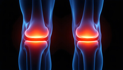 Knee Pain Illustration, Red Hot Knees, Knee Joint Inflammation, Medical Visualization, Arthritis in Knees, Human Anatomy Illustration