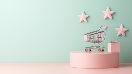 Shopping cart icon with stars online retail minimalist setup