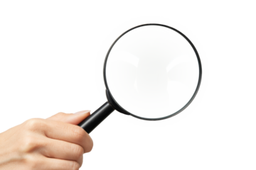 High-Quality PNG hand holding magnifying glass on transparent background