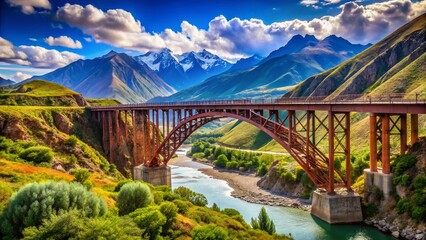 Fototapeta premium Naschel Bridge, Argentina: Majestic Andes Mountain Arch Bridge Landscape Photography