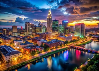 Nashville Nightlife: Illuminated Cityscape Portrait Photography