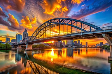 Naklejka premium Nashville Skyline Silhouette: John Seigenthaler Bridge at Sunset
