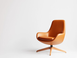 Stylish Brown Leather Chair with Wooden Base Set Against a Crisp White Background