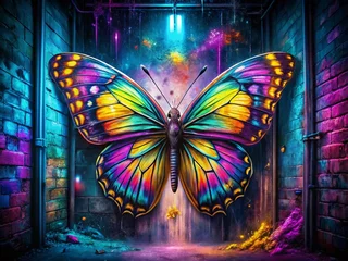 Neon Butterfly Portrait: Hand-Drawn Urban Exploration Style