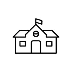 Simple Black Silhouette outline of a School Building, Buildings, icon . Various city edifices, houses. linear icons. Line with editable stroke.