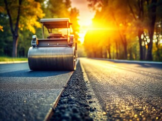 New Asphalt Road Close-Up: Smooth Roller Texture