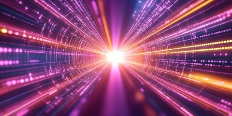 Obraz premium A vibrant tunnel of light and colors, creating a sense of depth and speed, reminiscent of a sci-fi or digital landscape. Concept Vibrant Light Tunnel, Sci-Fi Aesthetic, Digital Landscape