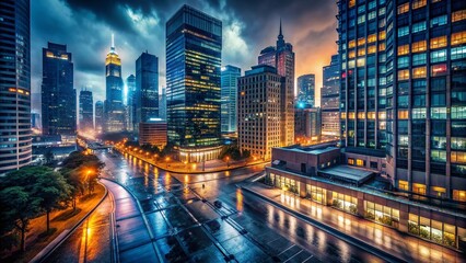 Fototapeta premium Night Cityscape Lights Gleaming on 1103 Building at Night