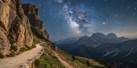 Night Cliffside Adventure: Rugged Mountain Landscape Exploration