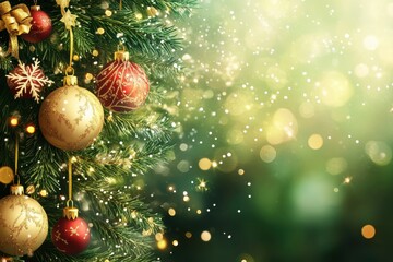 Obraz premium Festive Christmas Background Featuring Evergreen Fir Tree for Holiday Greetings