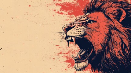 A furious roaring lion