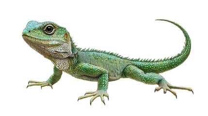 Fototapeta premium Green lizard displaying intricate scales and a long tail