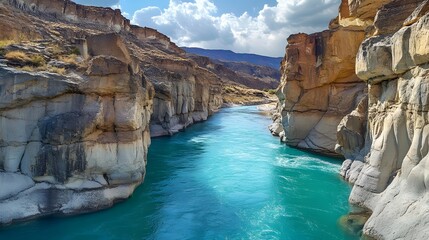 Multiple angles of Pe basalt canyon of Stuolagil, wiP turquoise water winding Prough dramatic rock formations, in 4K resolution
