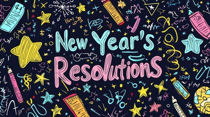 Fototapeta premium Vibrant Illustration of Creative New Year's Resolutions with Colorful Elements and Festive Decorations