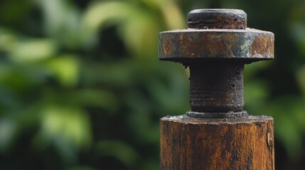Up-Close View of a Weathered Metal Insulator on a Timber Pole, Highlighting Corrosion-Resistant Rust Prevention