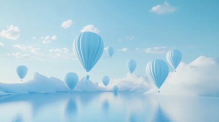 Obraz premium A number of blue air balloons drifting elegantly. Generative Ai