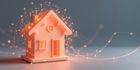 3D Smart Home Icon in Pastel Peach Color Representing Home Automation and Connectivity