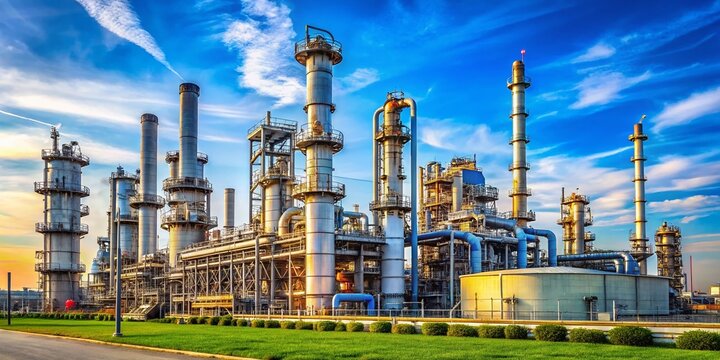 Oil and Gas Refinery: Industrial Landscape with Copy Space for Text